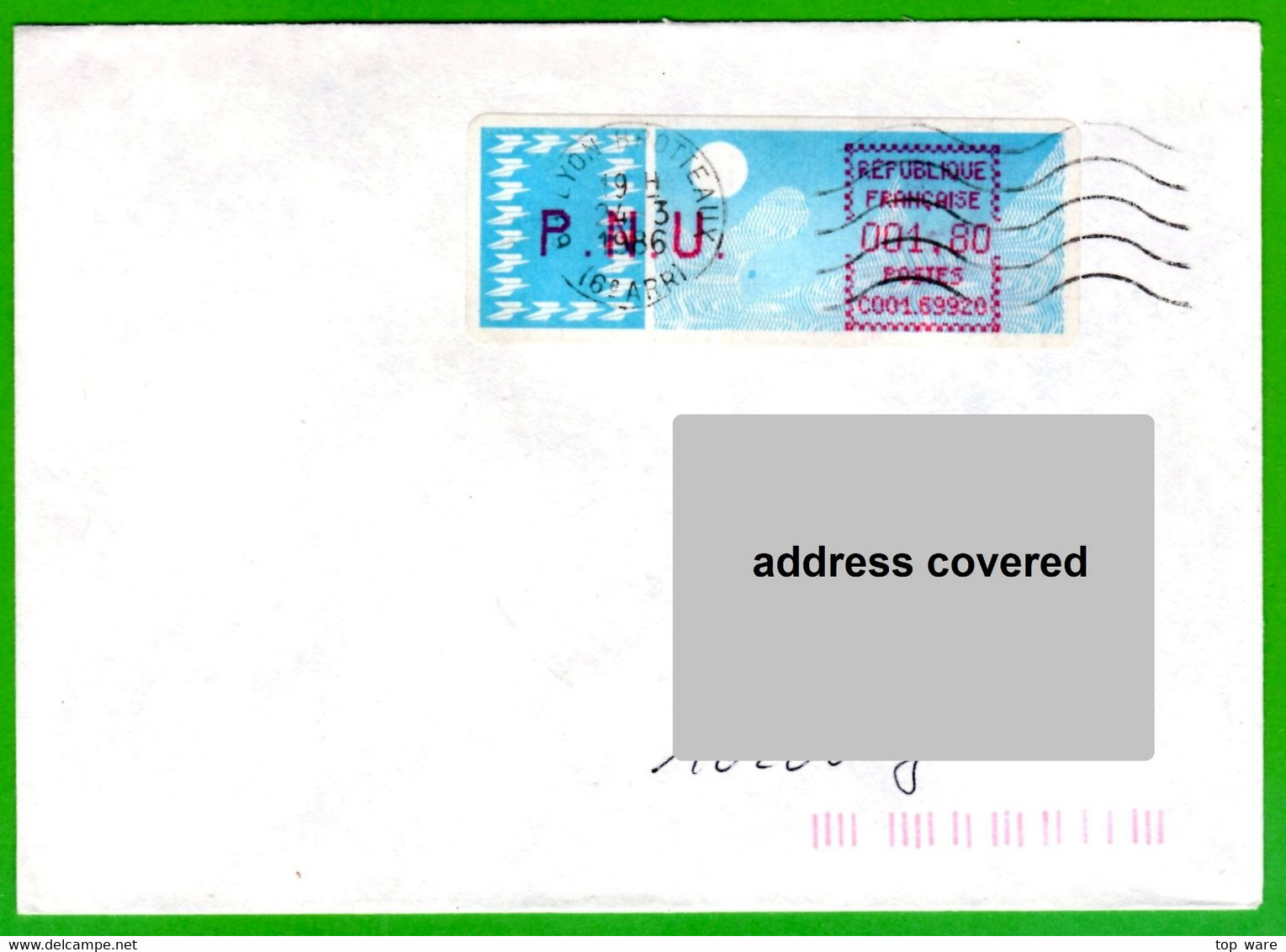 France LSA ATM Stamps C001.69920 / Michel 6.6 Zd / PNU 1,80 On Cover 24.3.86 Lyon Brotteaux / Distributeurs - 1985 Papier « Carrier »