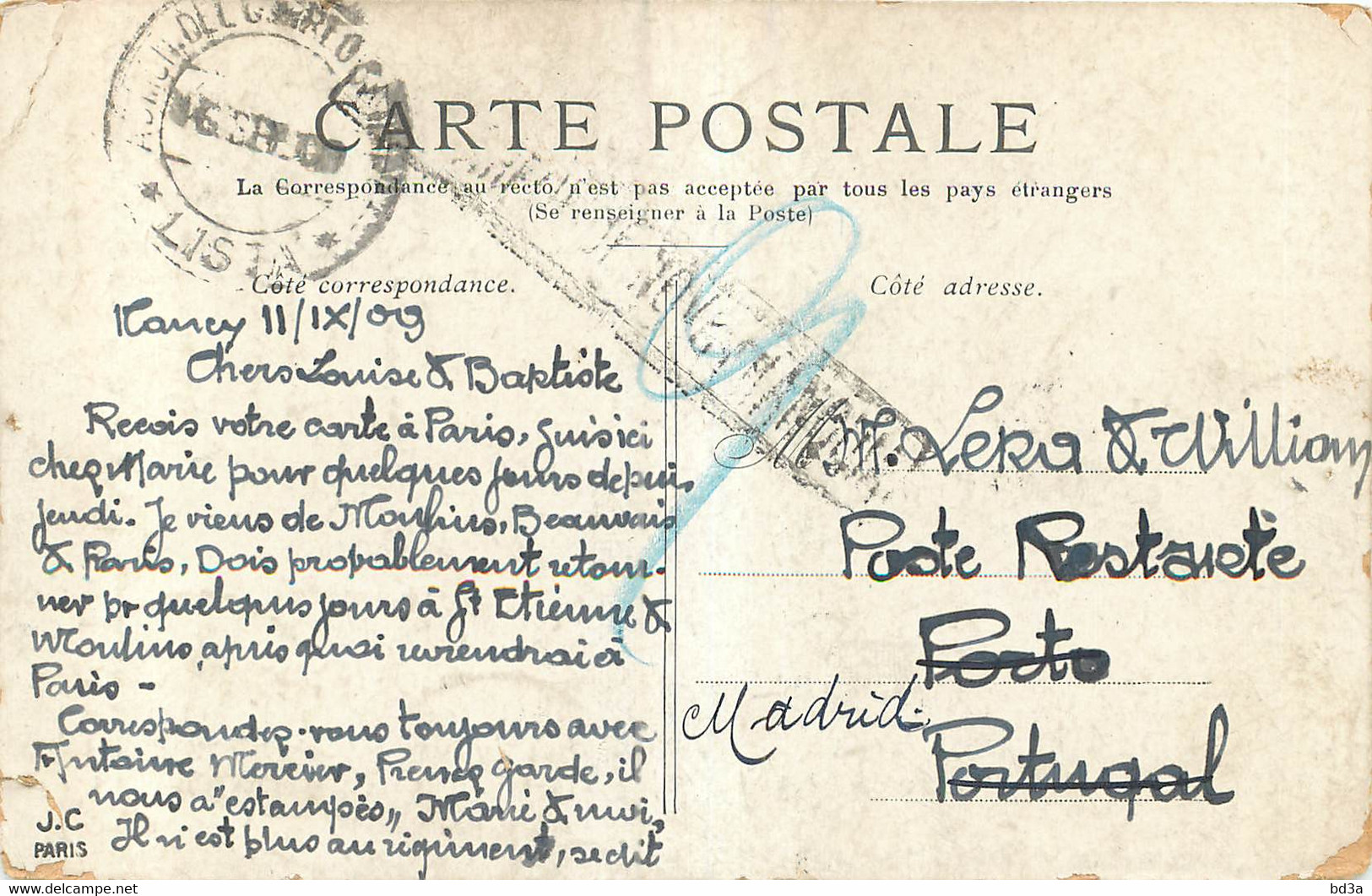 CACHET NANCY POUR POSTE RESTANTE MADRID - 1877-1920: Periodo Semi Moderno