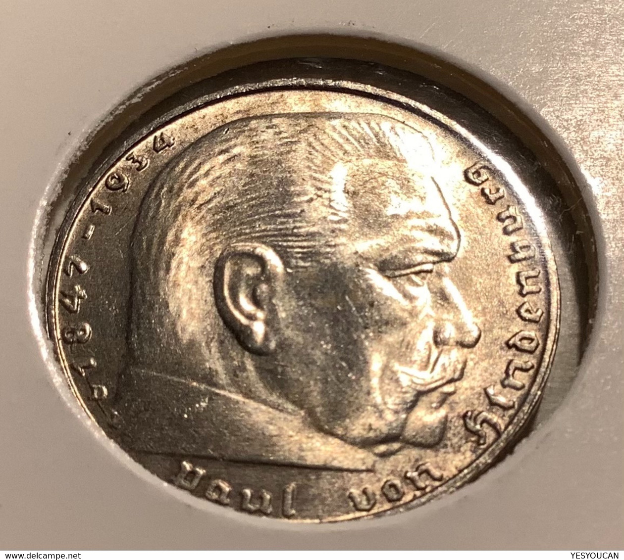 Deutsches Reich 1937A  2 Reichsmark Hindenburg MINT STATE J.366 (Germany Coin Münze Drittes Reich F.stgl  Bitcoin Crypto - 2 Reichsmark