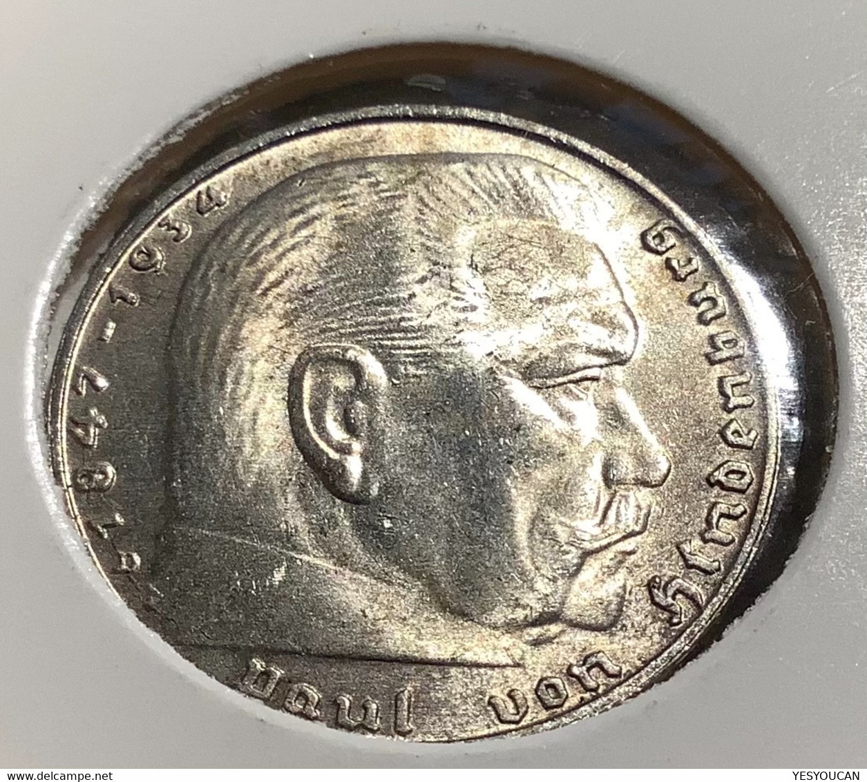 Deutsches Reich 1937A  2 Reichsmark Hindenburg MINT STATE J.366 (Germany Coin Münze Drittes Reich F.stgl  Bitcoin Crypto - 2 Reichsmark