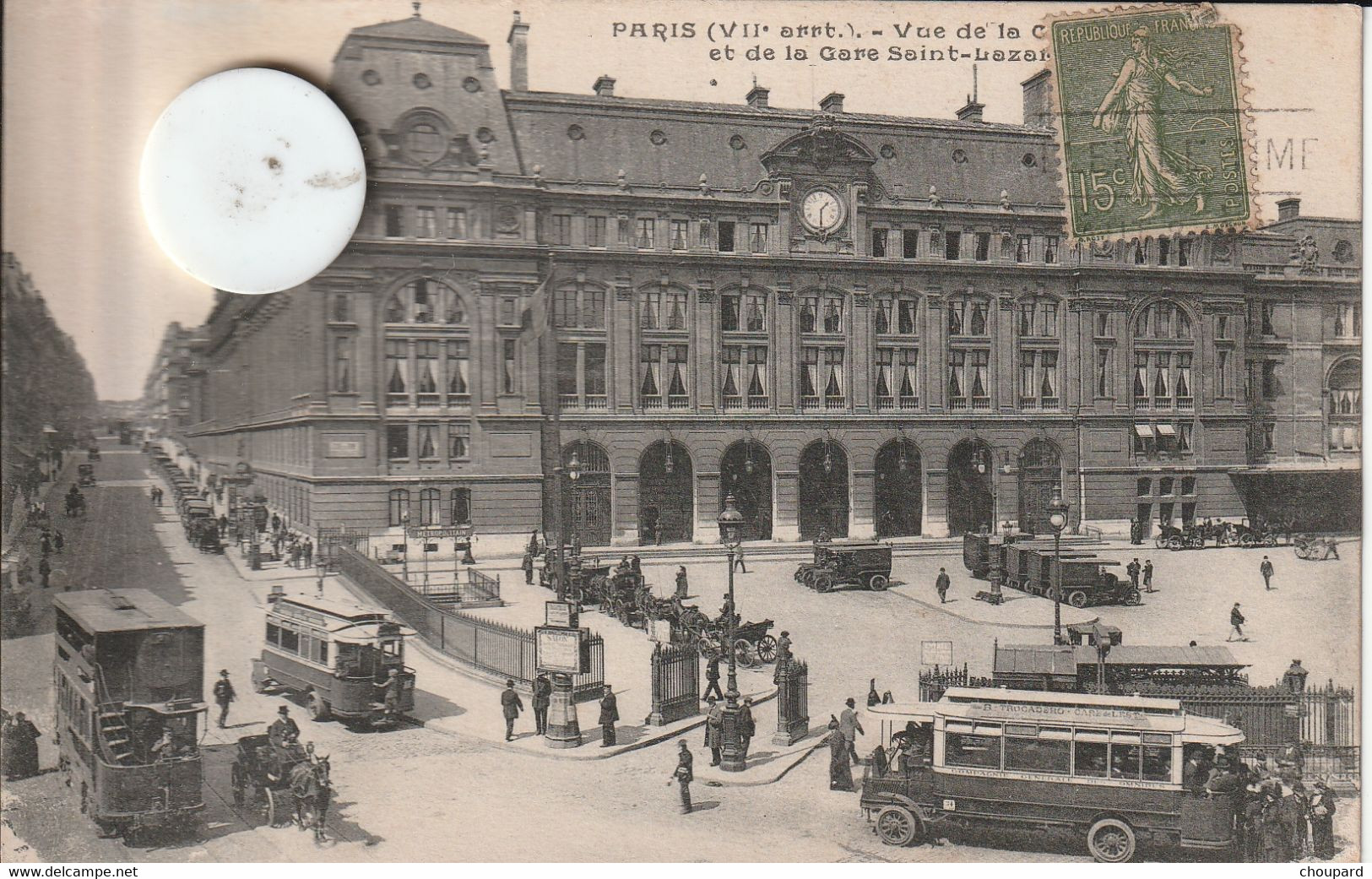 75  - Carte Postale Ancienne De   PARIS   VII     Gare Saint Lazare  Avec Autobus Anciens  1917 - Arrondissement: 07