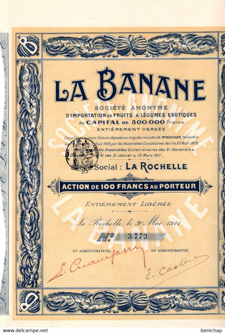 LA BANANE - LA ROCHELLE - IMPORTATION DE FRUITS ET LEGUMES EXOTIQUES - 30 Mai 1911 - Spoorwegen En Trams