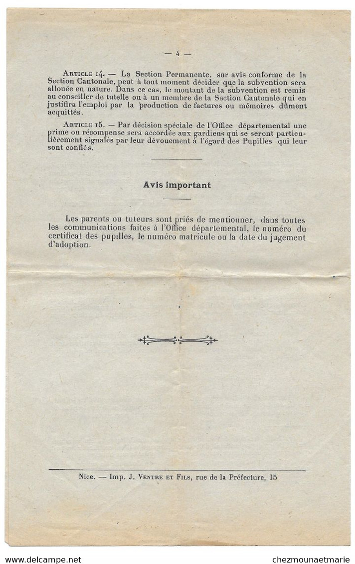 1919 ALPES MARITIMES - OFFICE PUPILLES DE LA NATION - DOCUMENT DE 4 PAGES - Documents Historiques