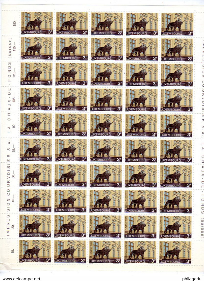 1970, Hôtel De Ville De Luxembourg,  Sculpture Lion    Yv. 762** En Feuille De 50, Cote 20 € - Volledige Vellen