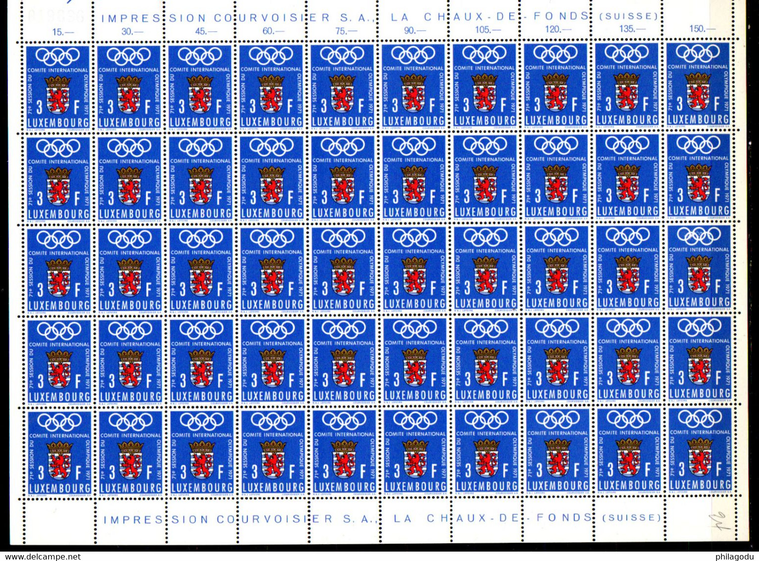 Luxembourg 1971, Comité International Olympique,  777** En Feuille De 50, Cote 30 € - Fogli Completi
