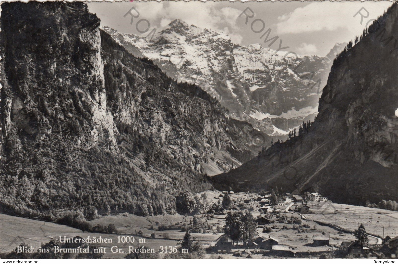 CARTOLINA  UNTERSCHACHEN M.1000,URI,SVIZZERA,BLICK INS BRUNNITAL MIT GR.RUCHEN M.3136,NON VIAGGIATA - Unterschächen