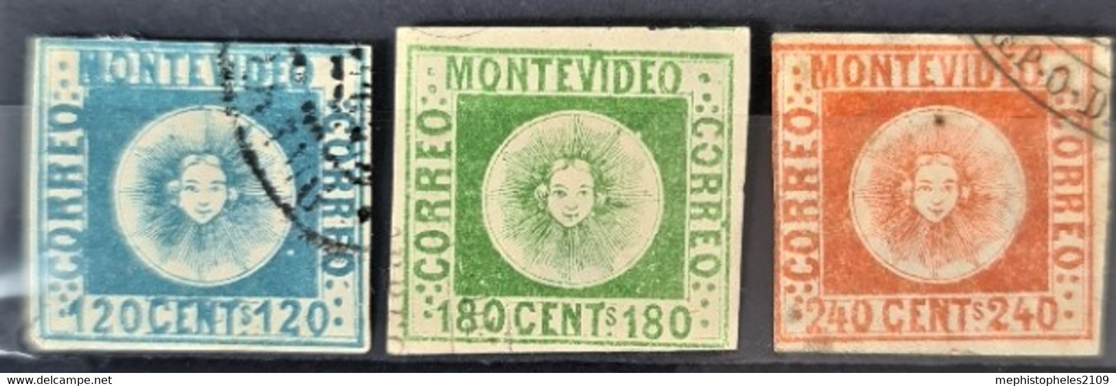 URUGUAY 1858 - Canceled - Sc# 4, 5, 6 - Complete Set! - Uruguay