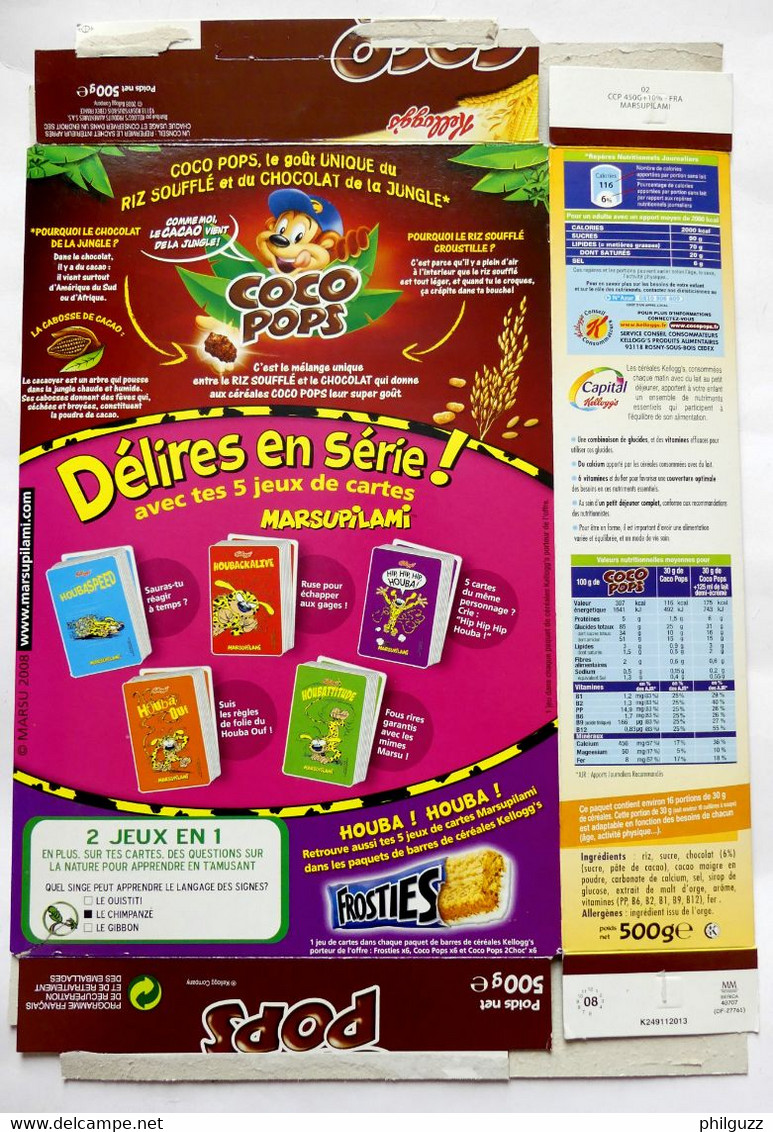 EMBALLAGE BOITE KELLOGG'S COCO POPS MARSUPILAMI 2008 JEU HOUBATTITUDE - Objets Publicitaires