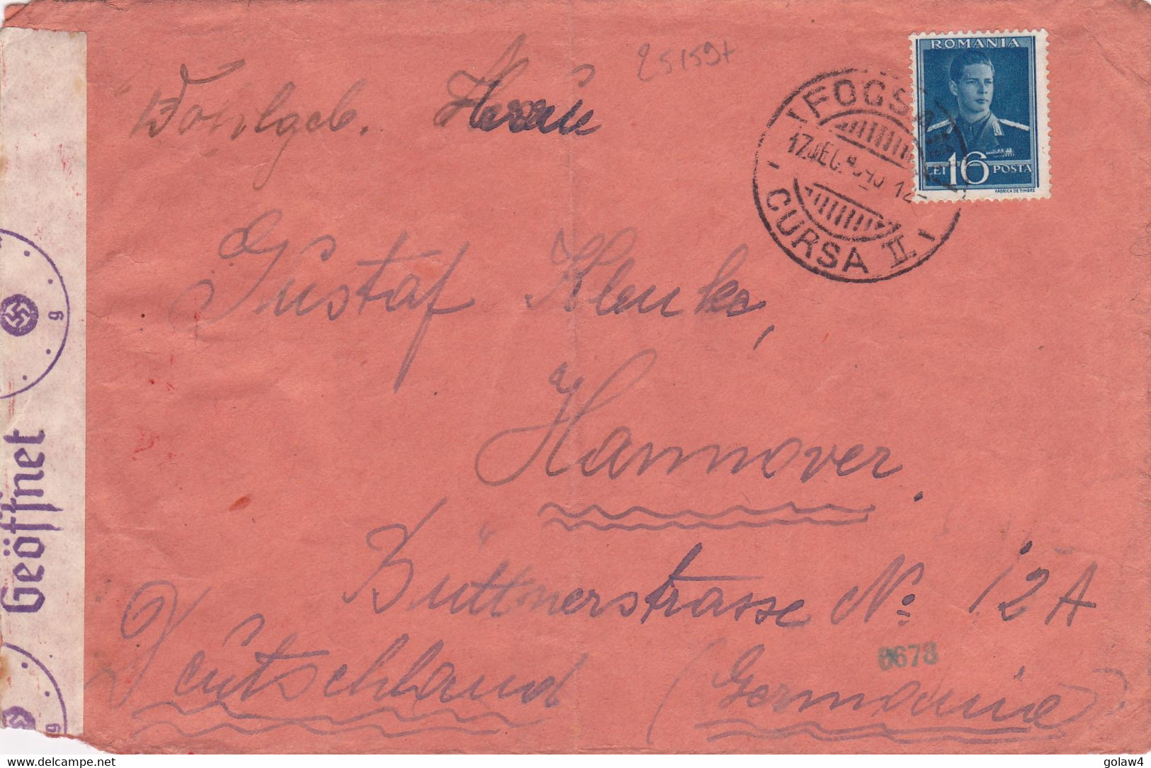 25159# ROUMANIE LETTRE CENSURE ALLEMANDE Obl FOCSANI CURSA II 1940 ROMANIA HANNOVER GERMANIA HANNOVRE ALLEMAGNE - 2. Weltkrieg (Briefe)