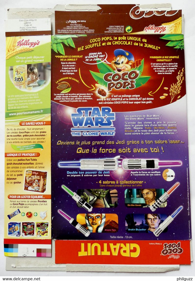 EMBALLAGE KELLOGG'S COCO POPS BOITE STAR WARS 2009 SABRE LASER - Objets Publicitaires