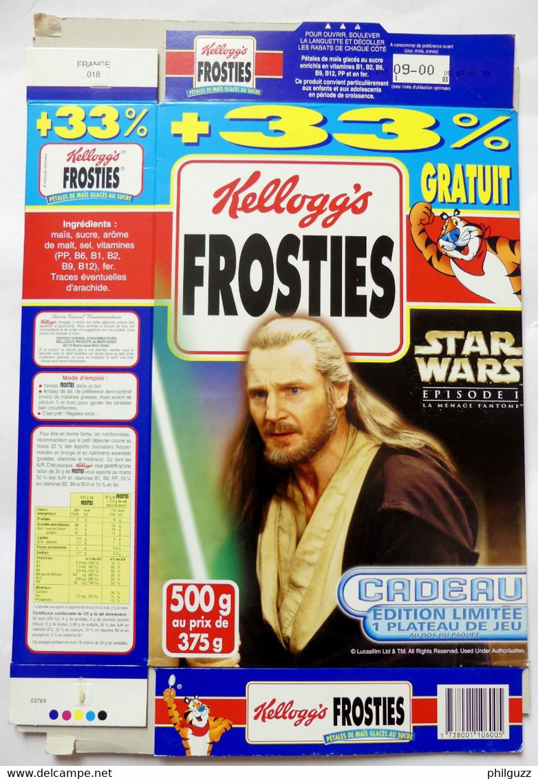 EMBALLAGE KELLOGG'S FROSTIES BOITE STAR WARS 1999 PLATEAU DE JEU COURSE DE PODS - Objets Publicitaires