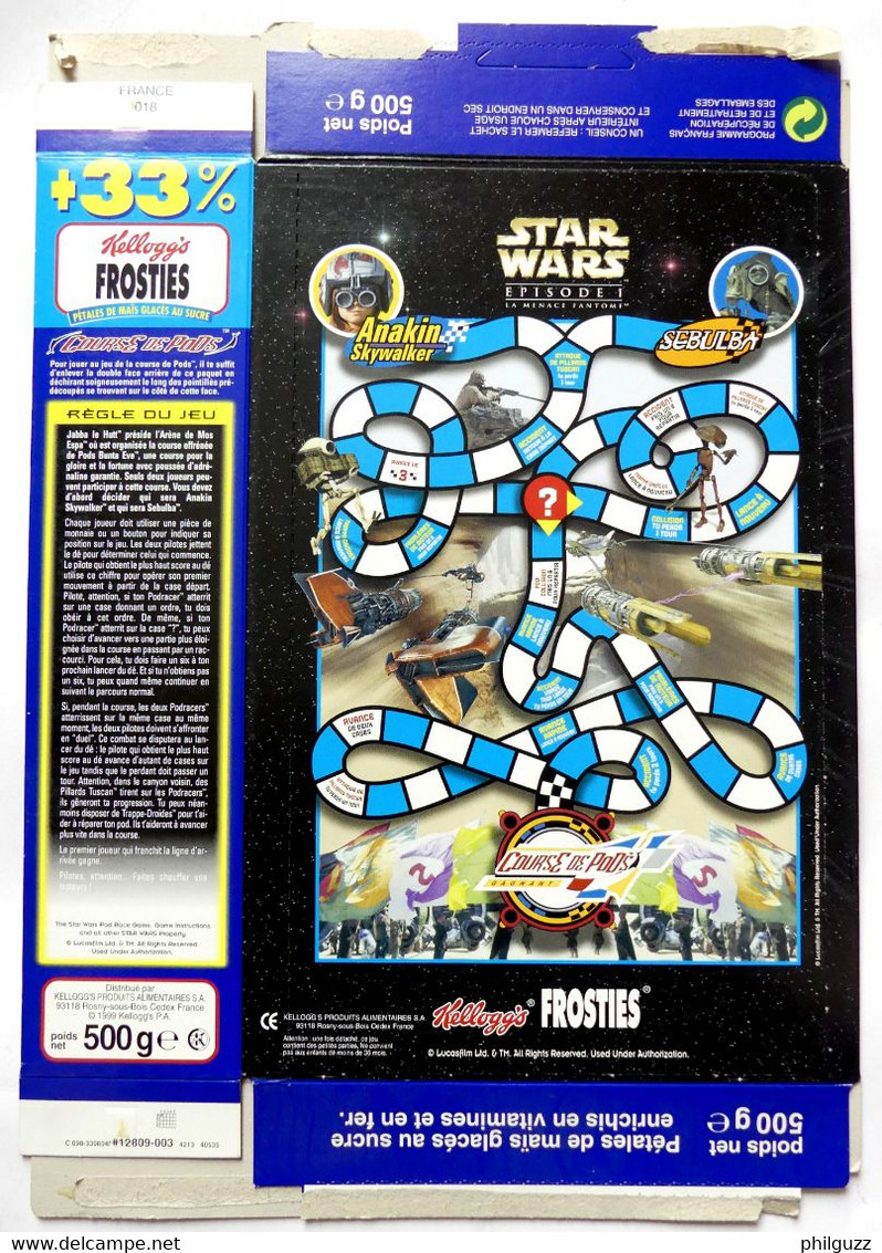 EMBALLAGE KELLOGG'S FROSTIES BOITE STAR WARS 1999 PLATEAU DE JEU COURSE DE PODS - Objets Publicitaires