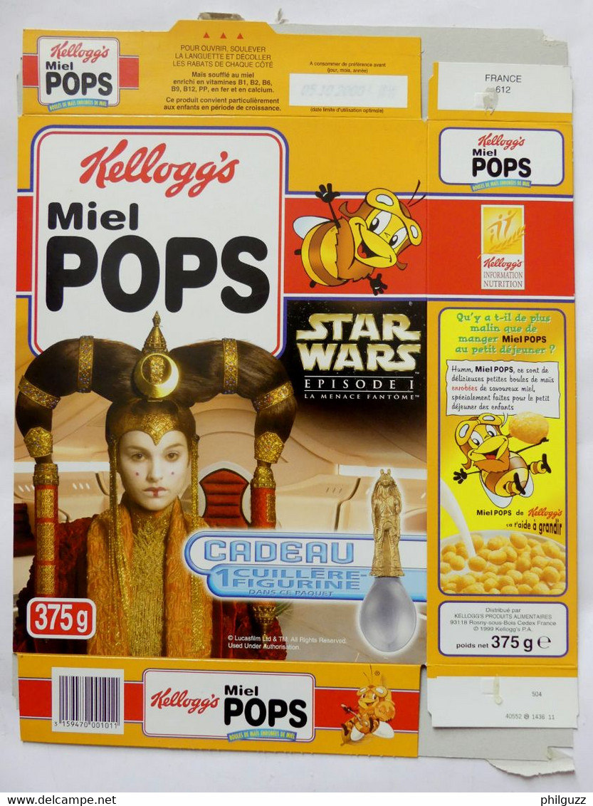 EMBALLAGE KELLOGG'S MIEL POPS BOITE STAR WARS 1999 FIGURINES CUILLIERES - Objets Publicitaires