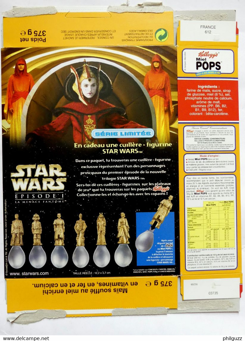 EMBALLAGE KELLOGG'S MIEL POPS BOITE STAR WARS 1999 FIGURINES CUILLIERES - Objets Publicitaires