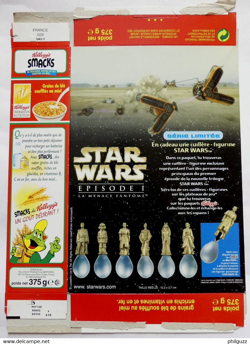 EMBALLAGE KELLOGG'S SMACKS BOITE STAR WARS 1999 FIGURINES CUILLIERES - Objets Publicitaires