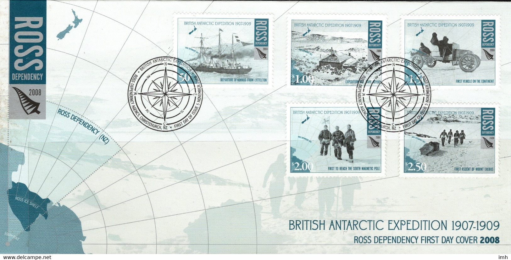 2008 Ross Dependency British Antarctic Expedition 1907-1909 Complete Set Of Five Values.  First Day Cover - FDC