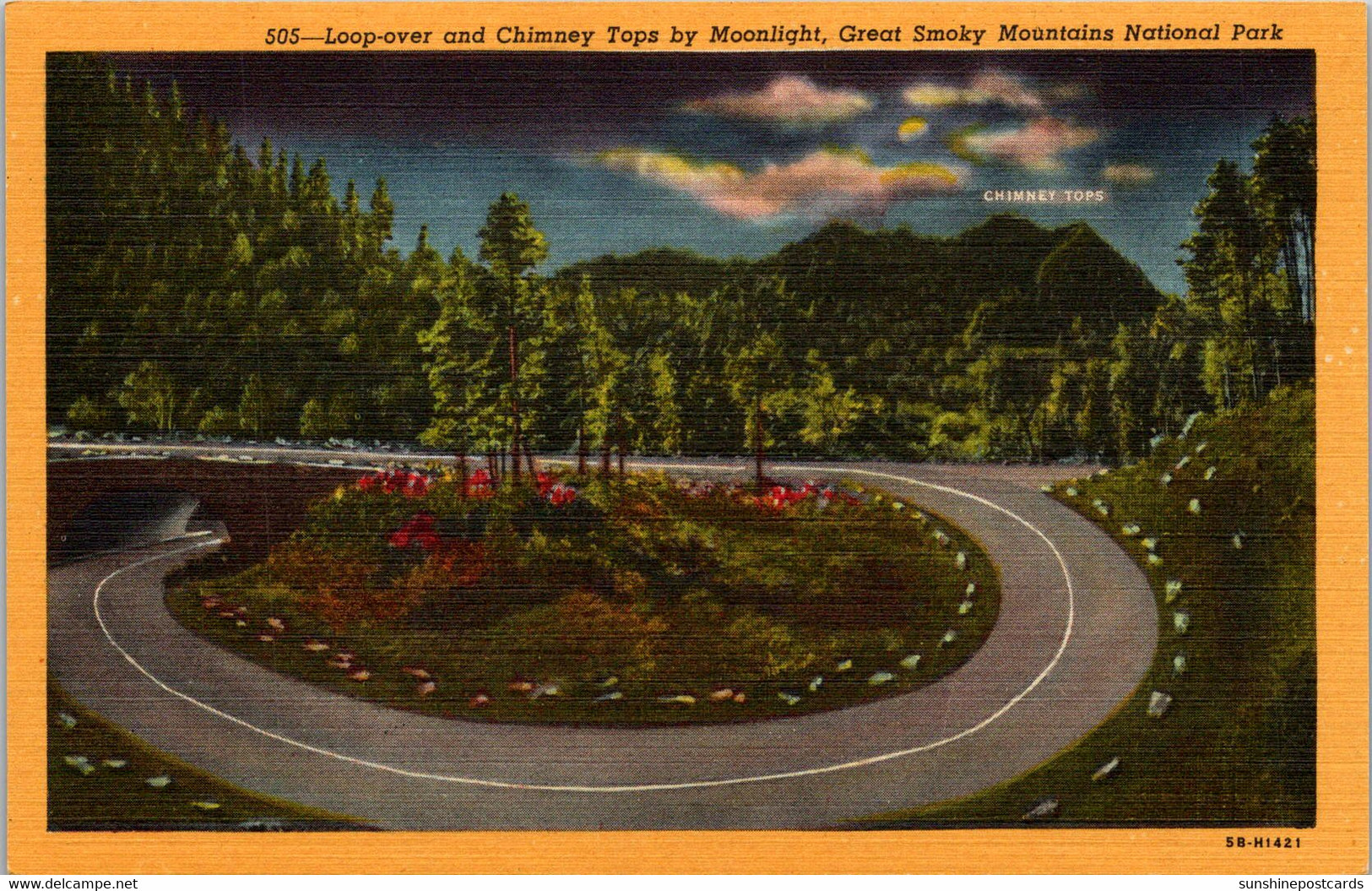 Tennessee Great Smoky Mountains Loop-Over And Chimney Tops By Moonlight Curteich - Smokey Mountains