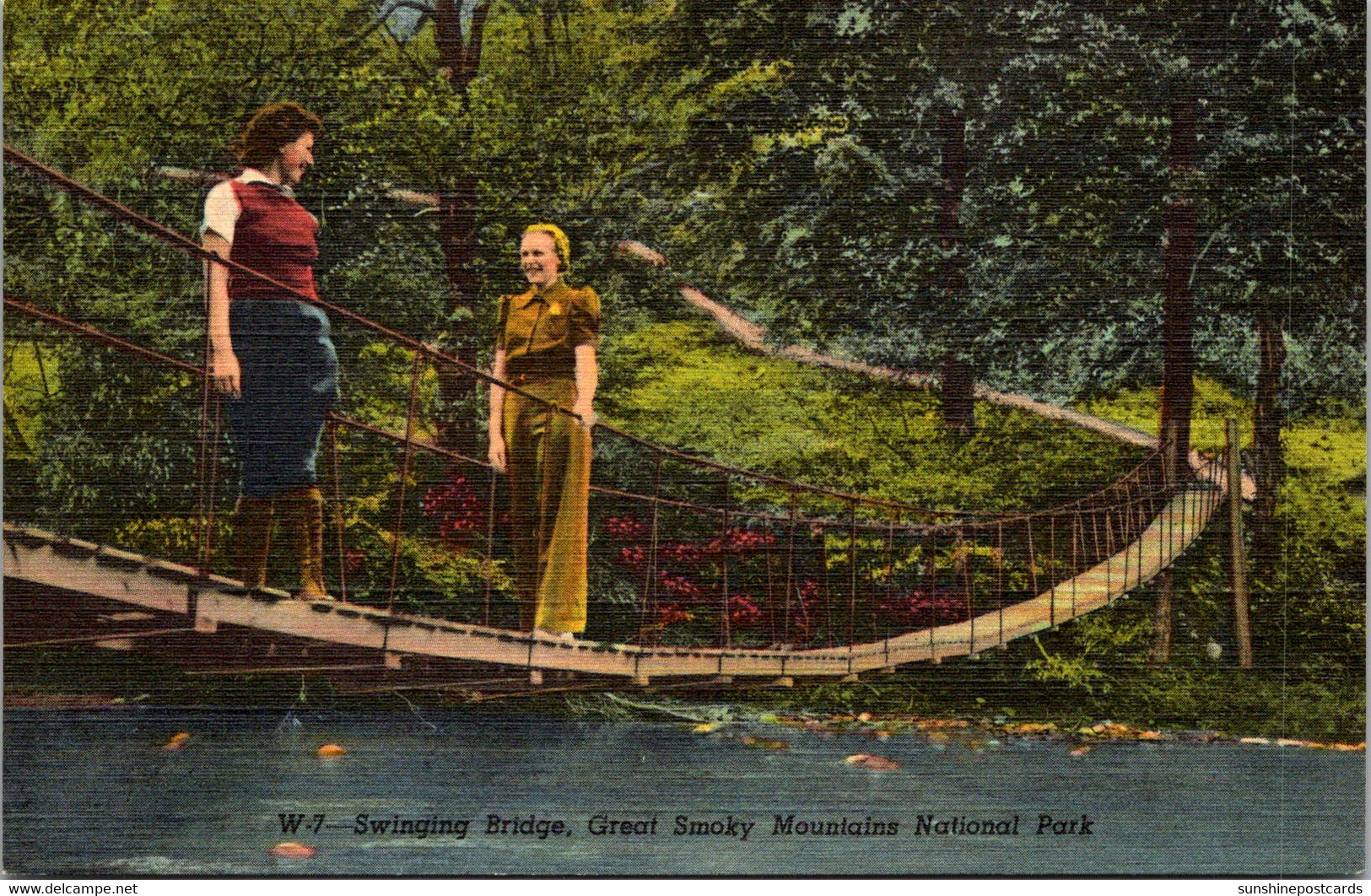 Tennessee Great Smoky Mountains Swinging Bridge Curteich - Smokey Mountains