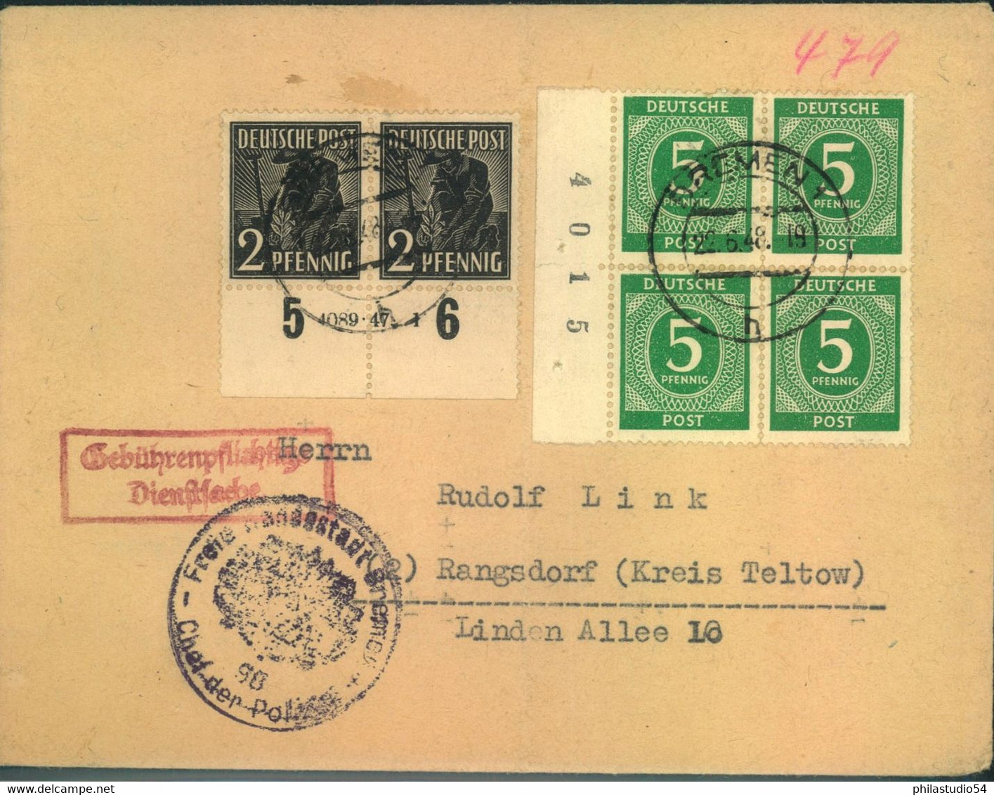 1948, Gebührenpflichtige Dienstsache Ab "BREMEN 22.6.48" Unbeanstandet Mit 2 Pfg. Arbeiter HAN 4089.17a - Sonstige & Ohne Zuordnung