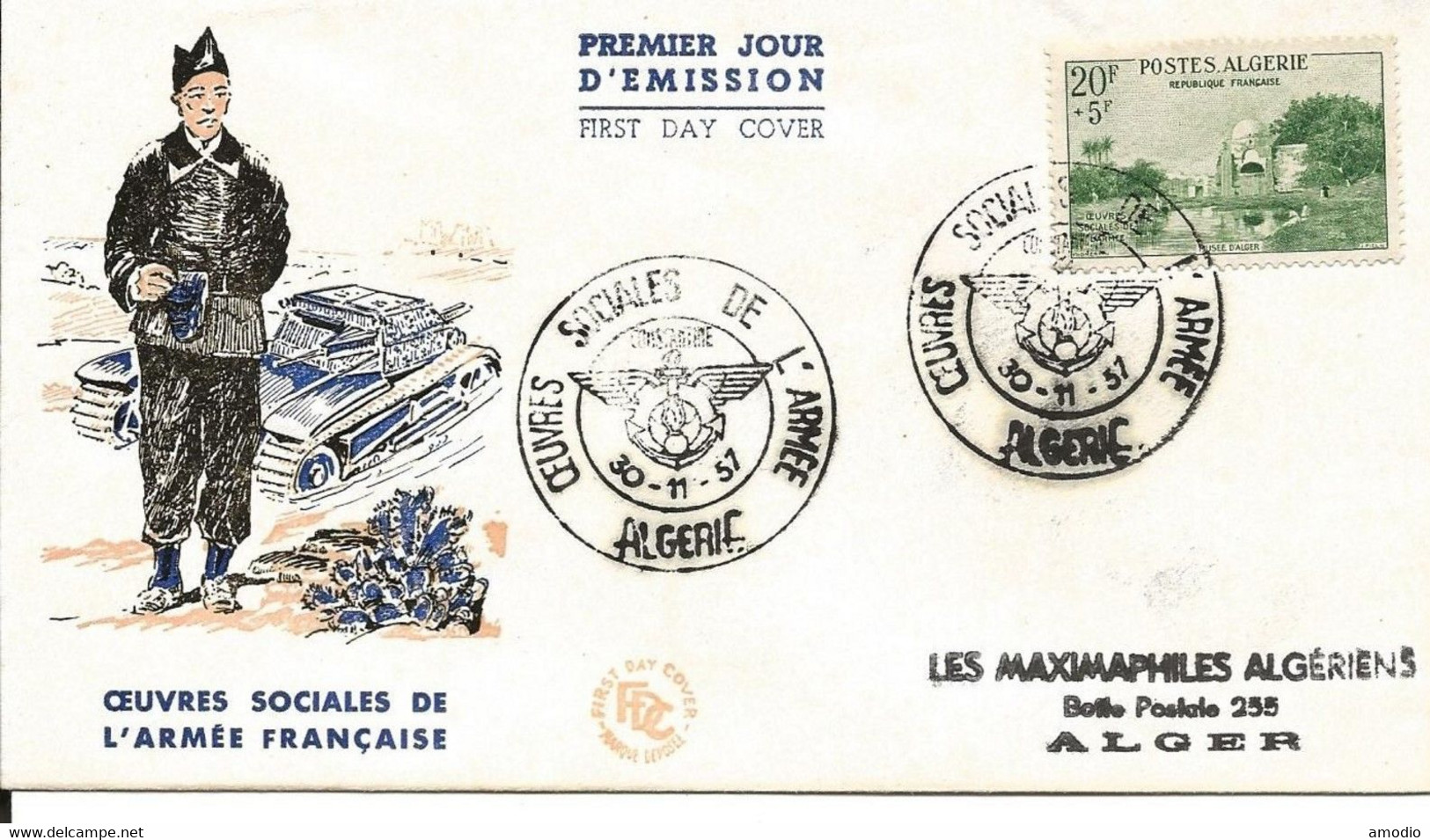 Algérie FDC YT 349/8 Œuvres Sociales De L’armée Française  Oran 30/11/57    2 Scans TB - FDC