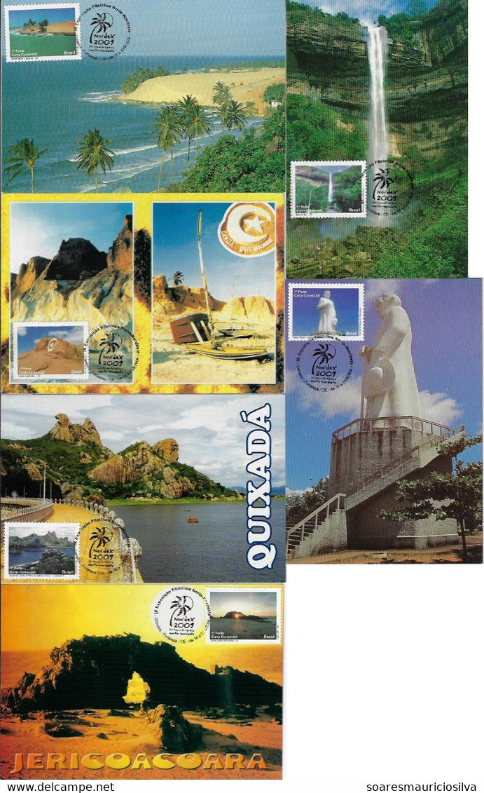 Brazil 2009 6 Maximum Card Stamp Ceará State coast Beach Tourism Dam Padre Cícero Waterfall palm Tree Sun - Cartoline Maximum