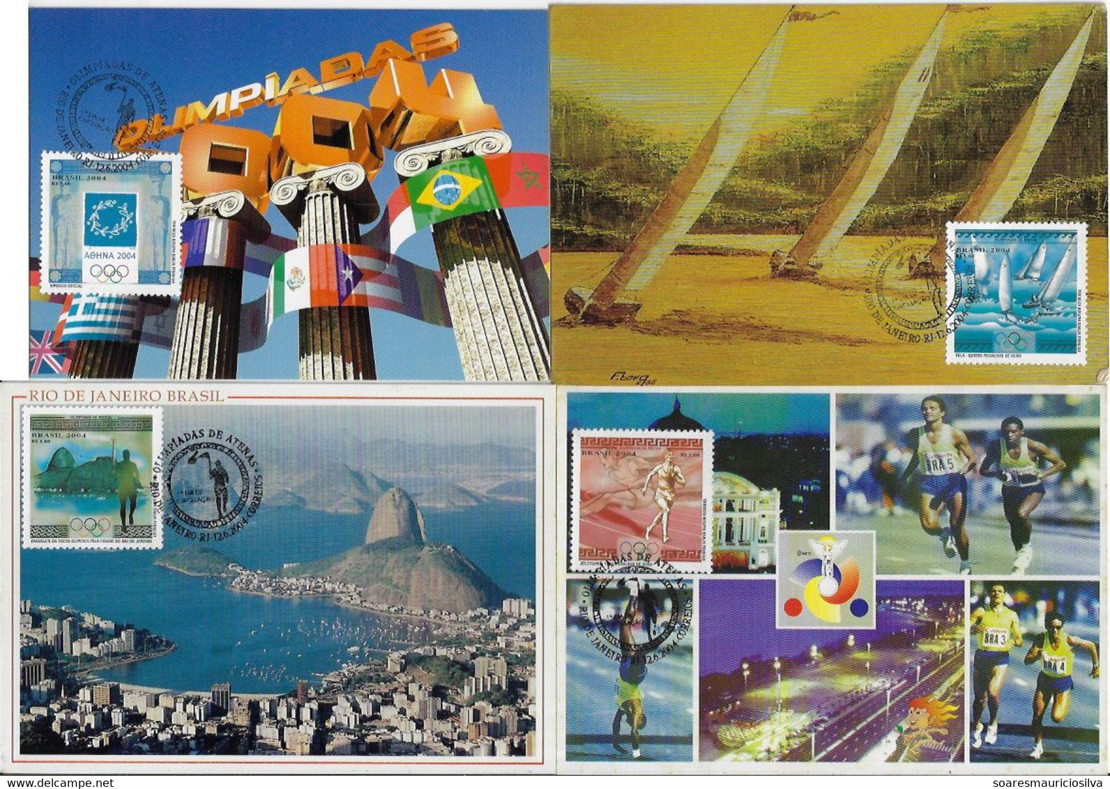 Brazil 2004 Complete Series With 4 Maximum Card Stamp Olympic Games Athens Sport Olympics torch Logo Yachting Athletics - Estate 2004: Atene