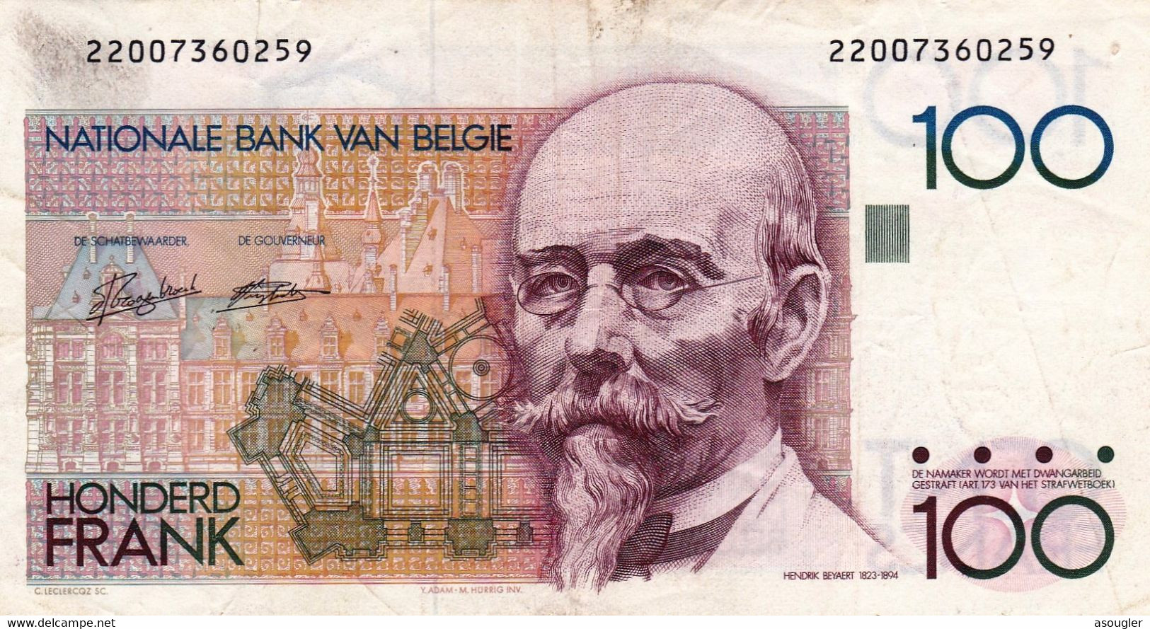 BELGIUM 100 Francs ND 1978-1981 FV P-140a "free Shipping Via Regular Air Mail (buyer Risk)" - 100 Francs