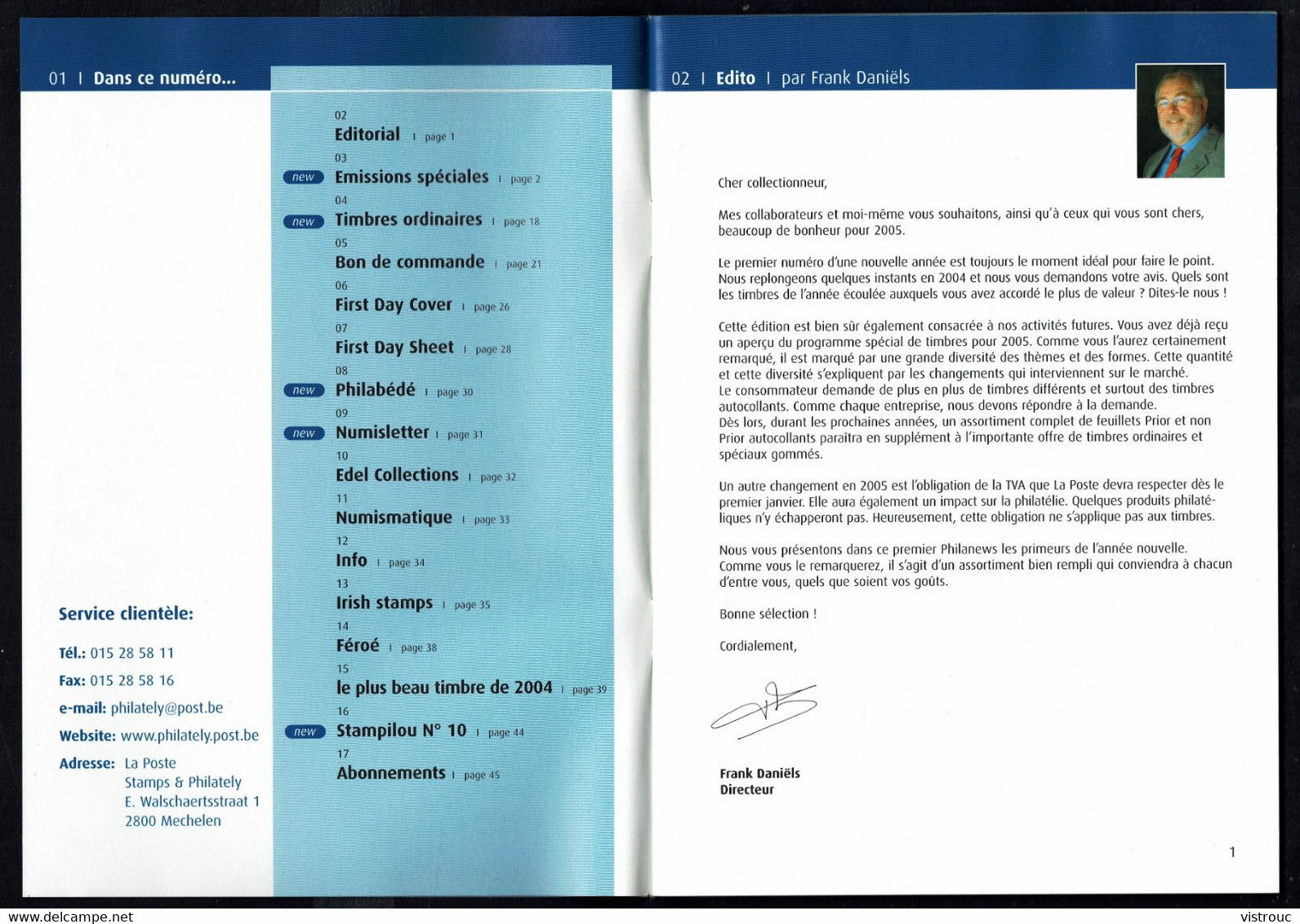 "PHILANEWS  2005  N° 1" - Document émis Par La Poste Belge - Table Des Matières En Scan 2. - Other & Unclassified
