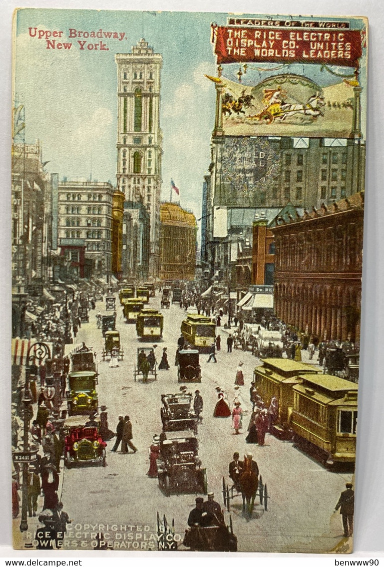 UPPER BROADWAY, Used 1912, NEW YORK CITY NY NYC Postcard - Broadway