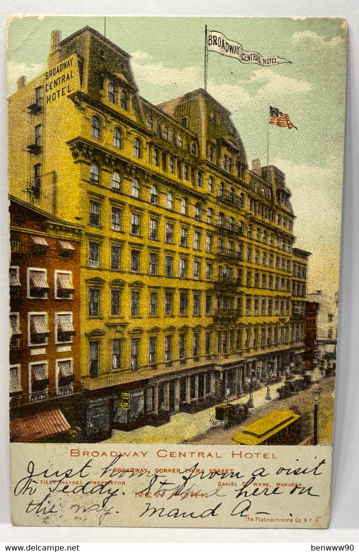 BROADWAY CENTRAL HOTEL, Used 1907, NEW YORK CITY NY NYC Postcard - Broadway