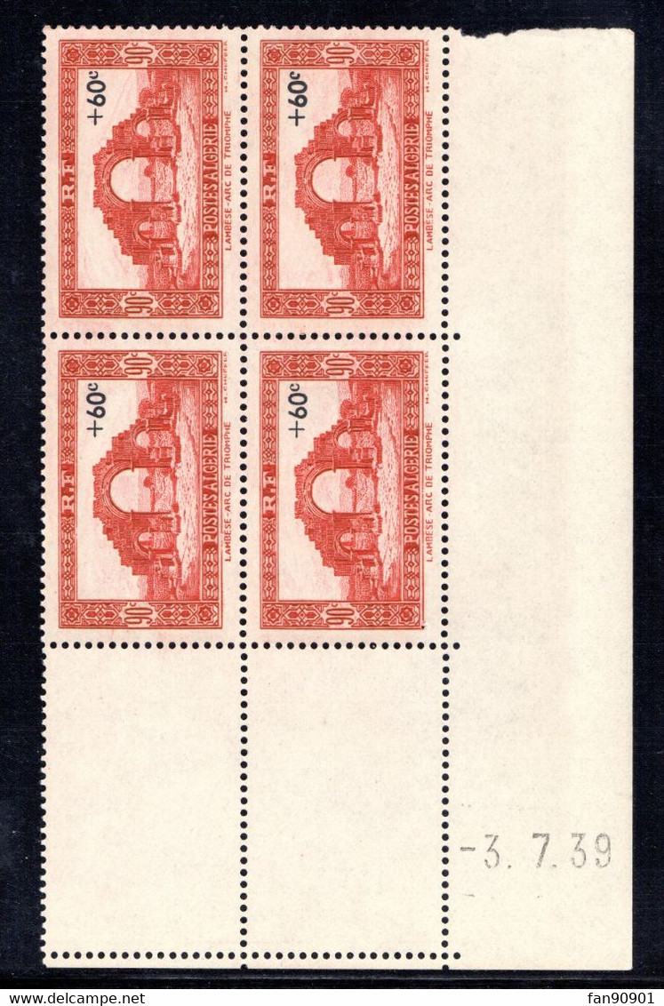 ALGÉRIE YT-N°: 167 - Arc De Triomphe De Lambèse, Coin Daté Du 03.07.1939, 2e Tirage, NSC/**/MNH - Ungebraucht