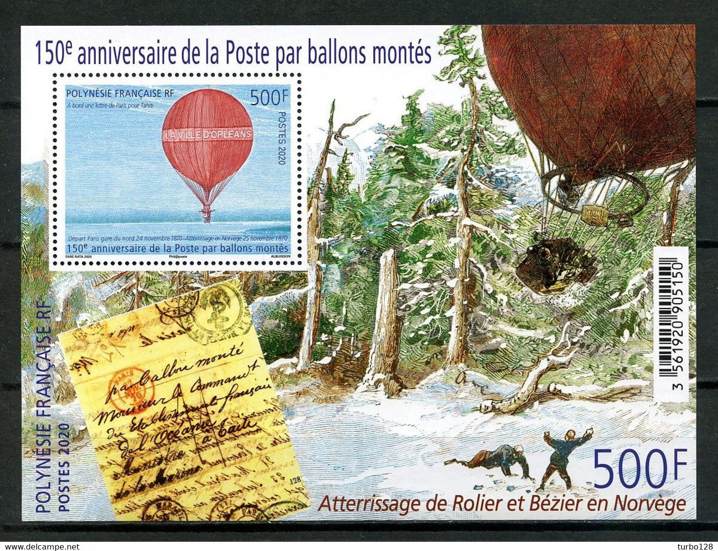 POLYNESIE 2020 Bloc N° 53 ** ( 1251 ) Neuf MNH  Superbe Poste Par Ballon Monté La Ville D' Orléans Transports - Neufs