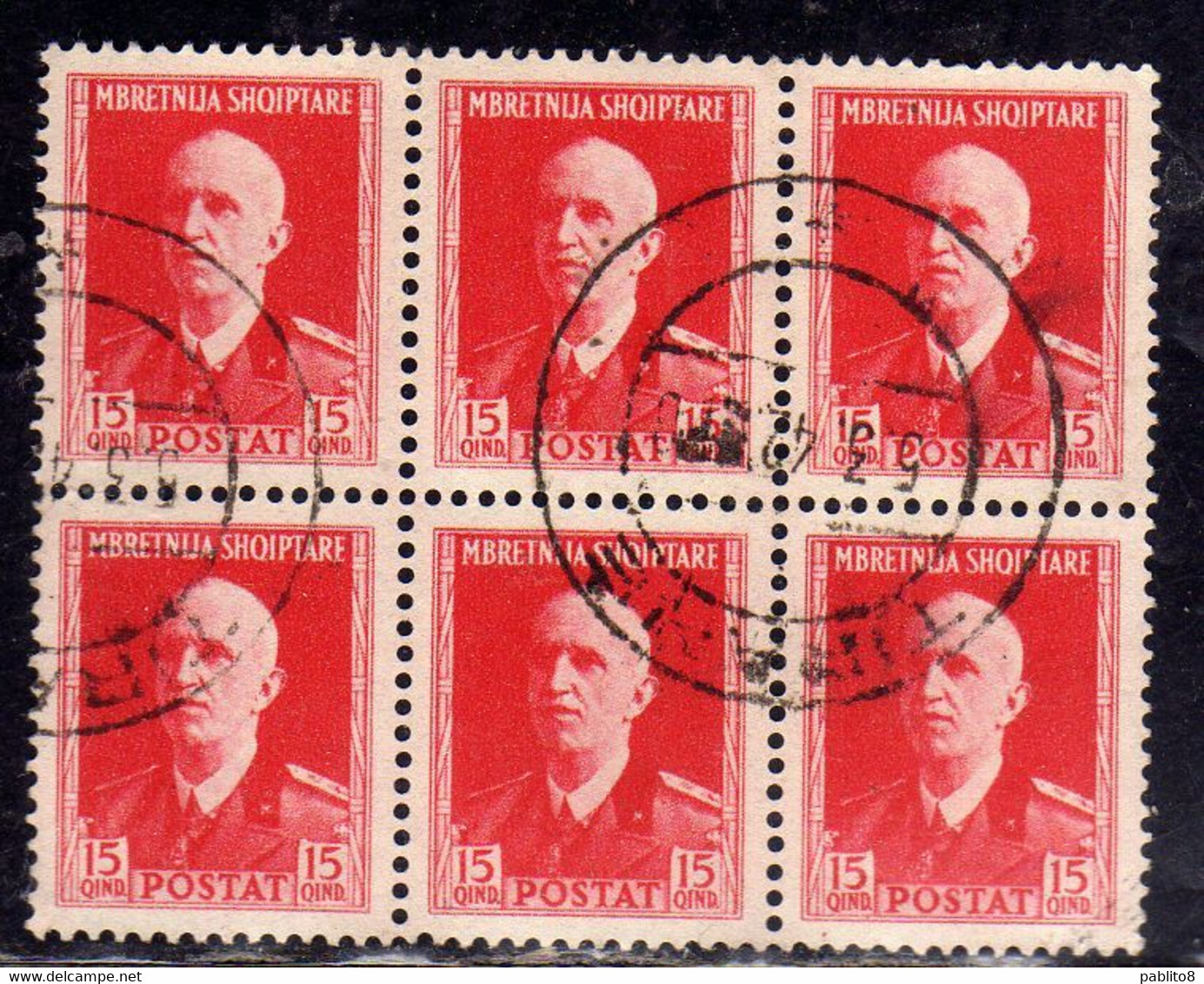 ALBANIA 1939 - 1940 RE VITTORIO EMANUELE II 15q QUARTINA BLOCK USATO USED OBLITERE' - Albanië