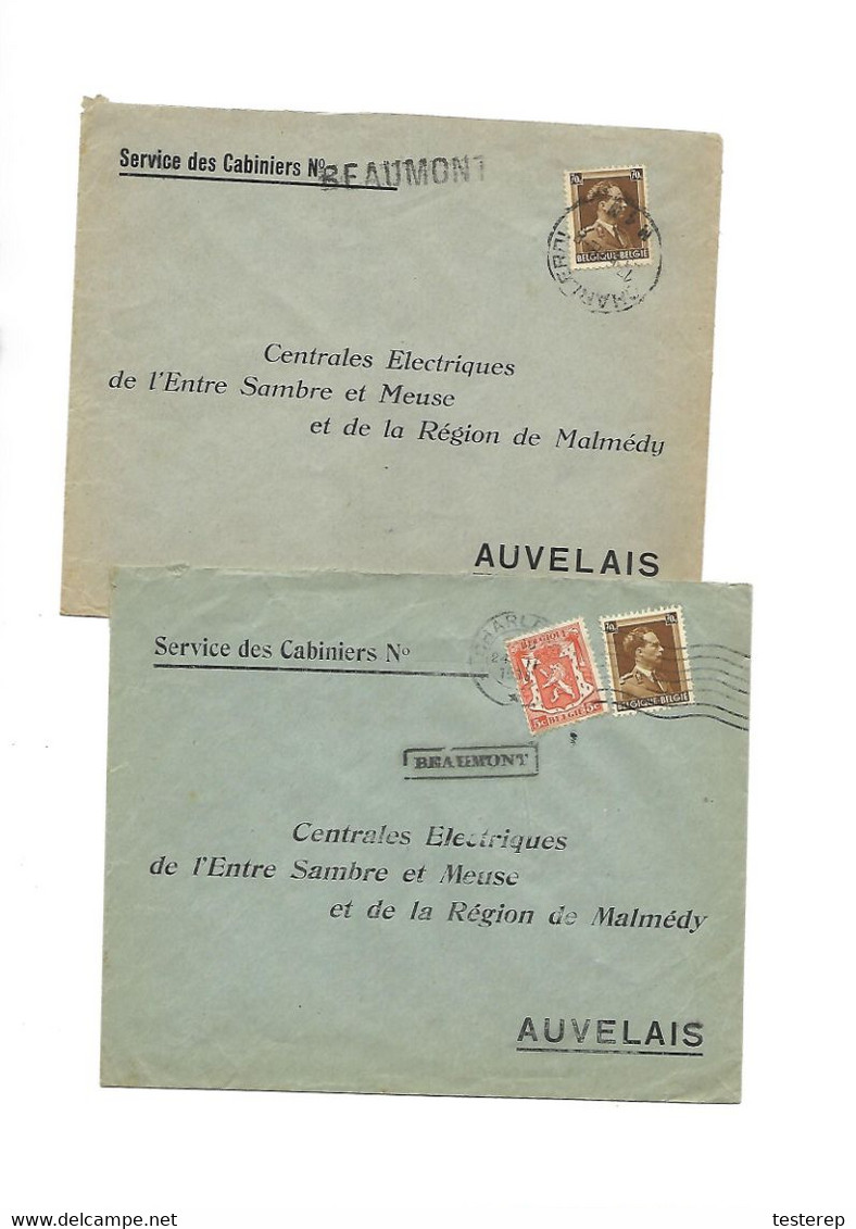BEAUMONT  2 Dif. Griffes / Verschillende Naamstempels Naar Auvelais 1938 - 1934-1935 Léopold III