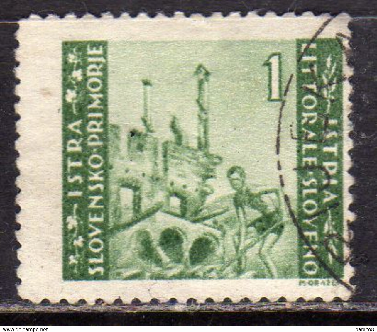 ISTRIA E LITORALE SLOVENO 1946 TIRATURA DI ZAGABRIA LIRE 1 LIRA USATO USED OBLITERE' - Occ. Yougoslave: Littoral Slovène