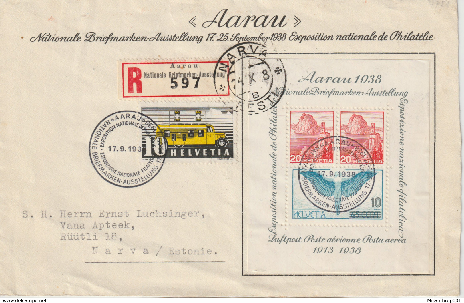 Schweiz MNr. Bl. 4 FDC Auf R-Brief Nach Estland - Covers & Documents