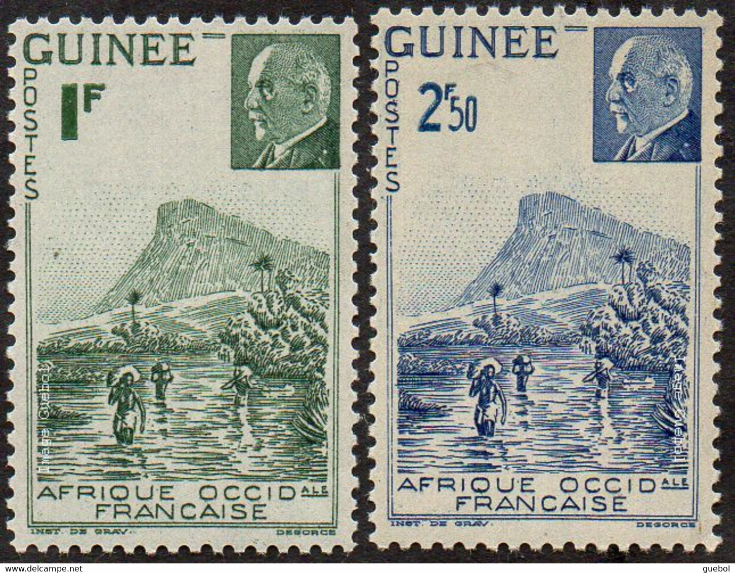 Colonie Fr. Maréchal Pétain Détail De La Série ** Guinée N° 176 Et 177 Gué à Kitim - 1941 Série Maréchal Pétain