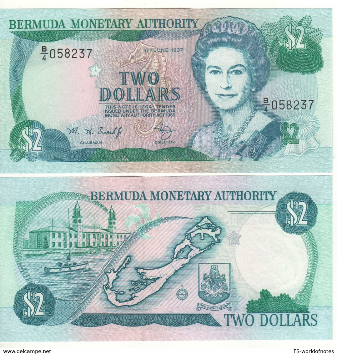 BERMUDA  2 Dollars P40Ab  Dated 1st June 1997  ( Queen Elizabeth II + Naval Dockyeard -Hamilton At Back) - Bermude