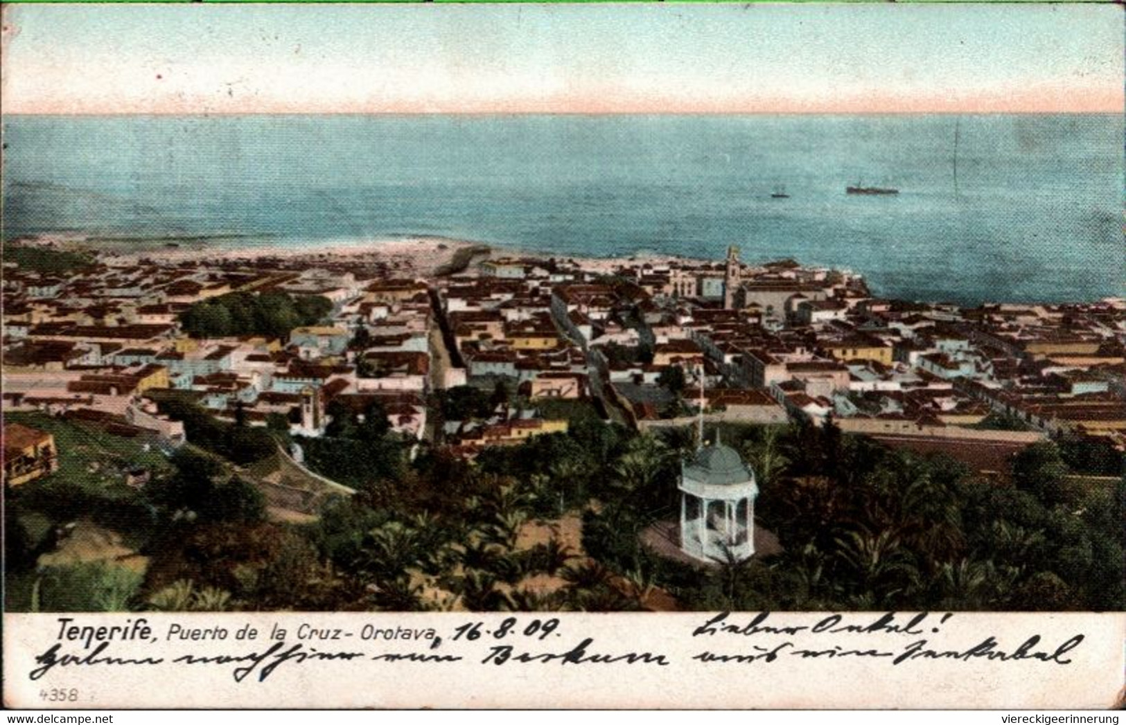 ! 1909 Alte Ansichtskarte Tenerife, Puerto De La Cruz, Gelaufen Nach Ahrensburg - Tenerife