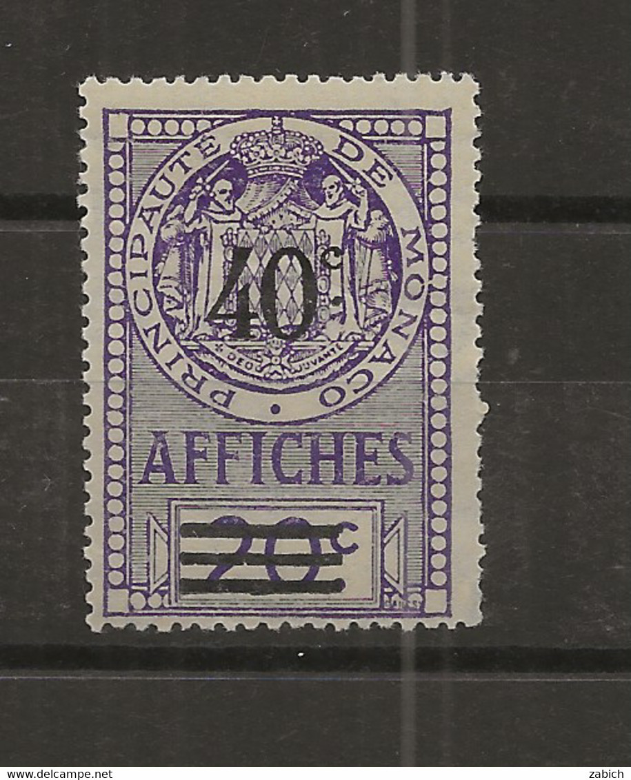 TIMBRES FISCAUX DE MONACO AFFICHES  N°14 40 C Sur 20 C VIOLET NEUF (**) Cote 60€ - Steuermarken