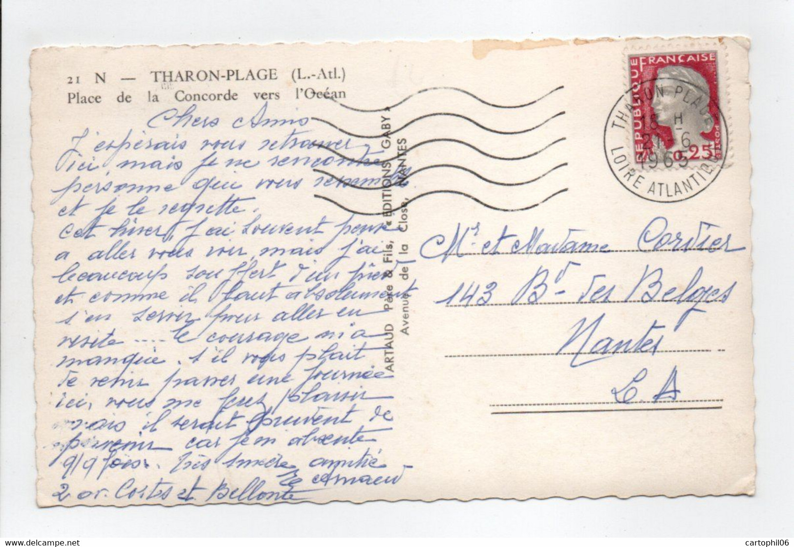 - CPSM THARON-PLAGE (44) - Place De La Concorde Vers L'Océan 1965 - Editions GABY N° 21 - - Tharon-Plage