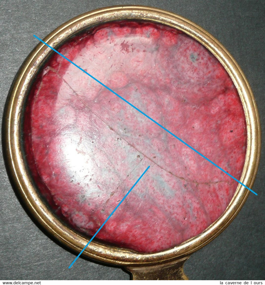 Rare Ancien Miroir De Poche Ou Sac, Face à Main En Métal Avec Verre Biseauté, Dos Marbre - Accessoires