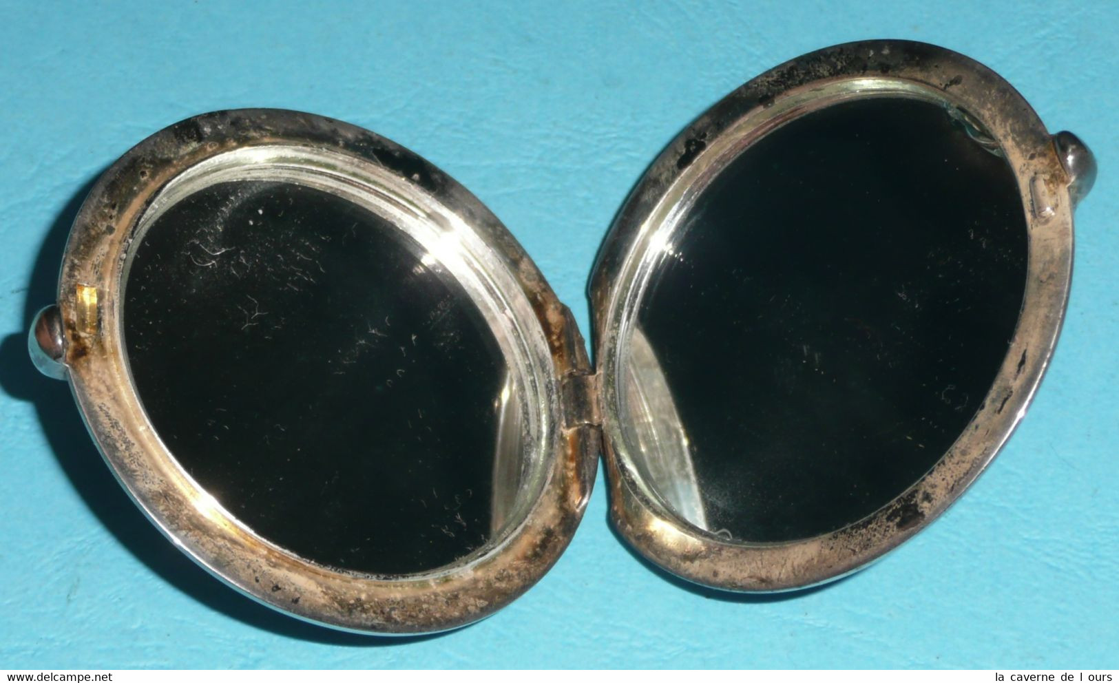 Rare Ancien Miroir Double, De Poche Ou Sac à Main, En Métal - Accessoires