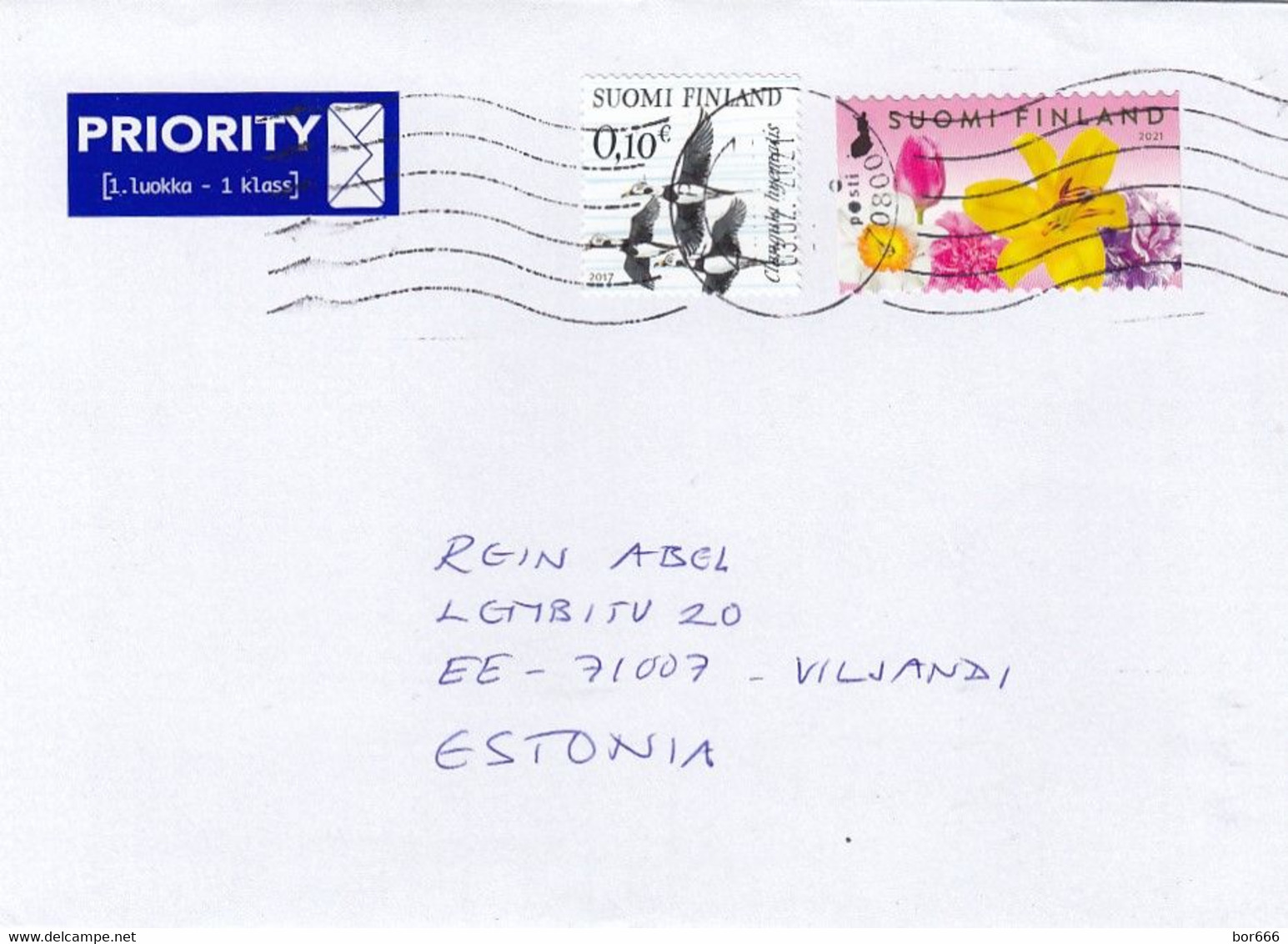 GOOD FINLAND Postal Cover To ESTONIA 2021 - Good Stamped: Flowers ; Birds - Briefe U. Dokumente