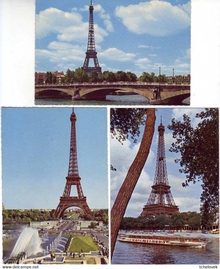 (75). Paris. Tour Eiffel Ed Lyna N° 988, Ed Ec N° 902, Ed Ec N° 907 & 100 Ans (1) & Illuminée La Nuit & Plage - Tour Eiffel