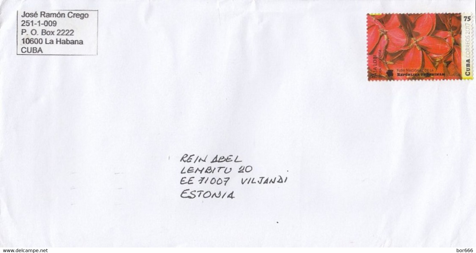 GOOD CUBA Postal Cover To ESTONIA 2021 - Good Stamped: Flowers - Lettres & Documents