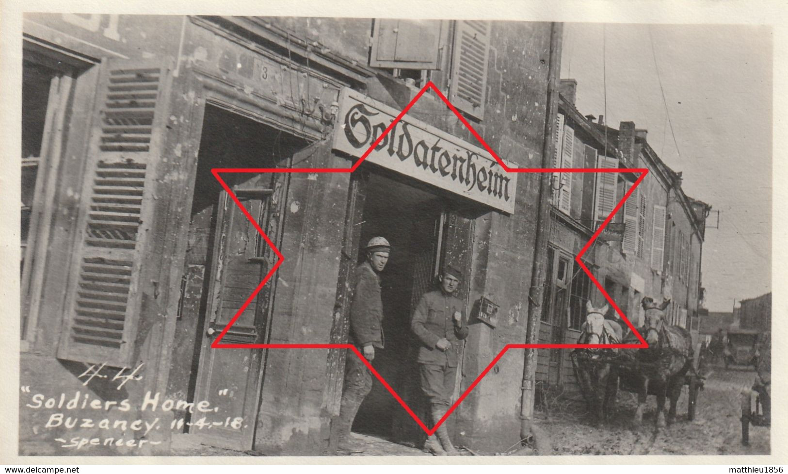 Photo Novembre 1918 BUZANCY (près Vouziers) - Une Rue, Soldats Américains (A232, Ww1, Wk 1) - Autres & Non Classés