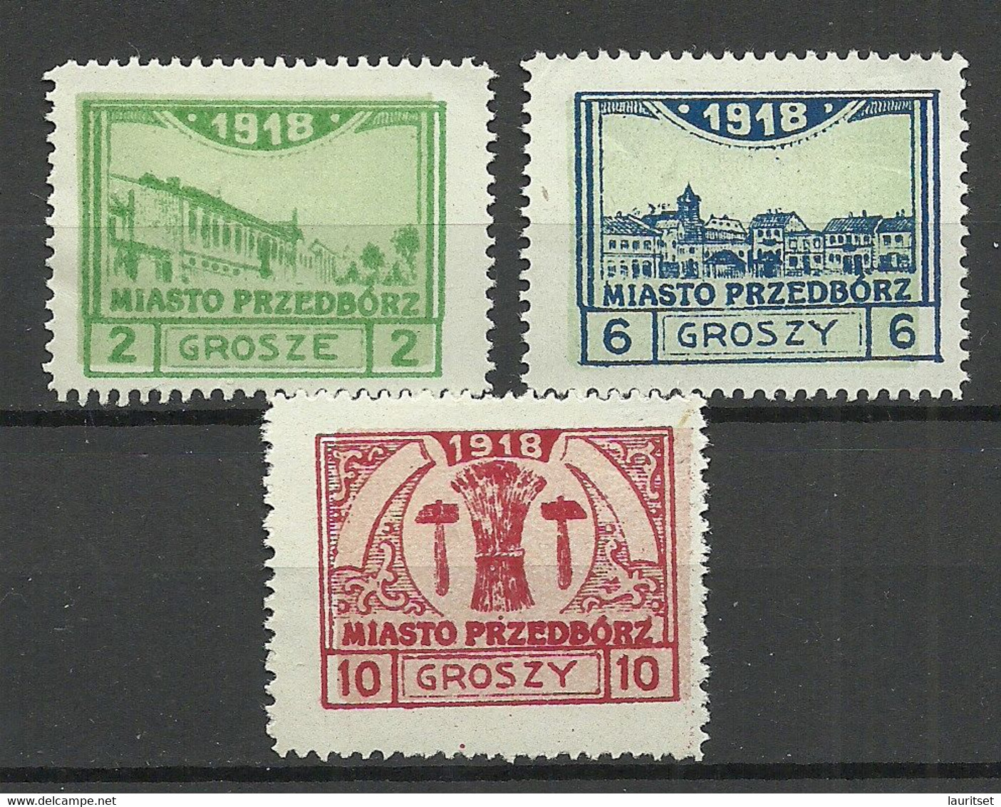 Poland Polen 1918 Przedborz Michel 3 & 5 - 6 B (perf 11 1/2) * - Nuovi