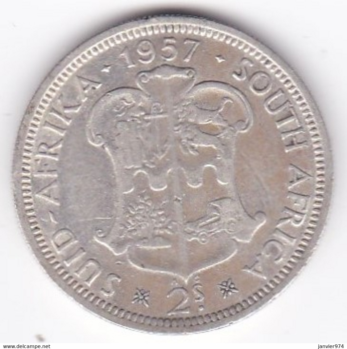 Afrique Du Sud,  2 Shillings 1957 Elizabeth II, En Argent , KM# 50 - Afrique Du Sud