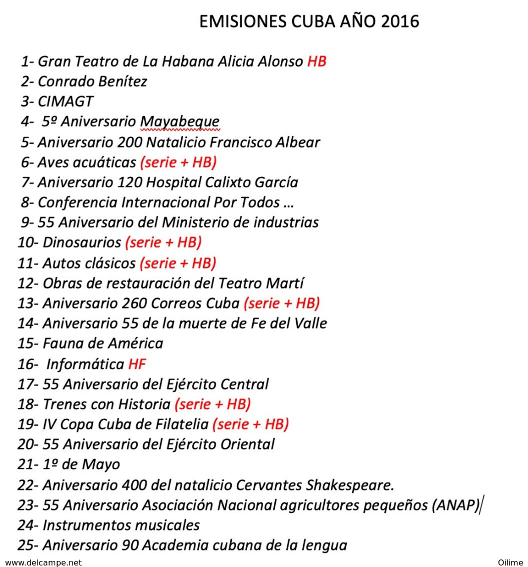 CUBA. EMISIONES DE 2016 MNH - Komplette Jahrgänge